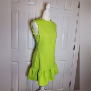 Saturday Club Lime Green Frayed  Sleeveless Dress With Ruffled Hem